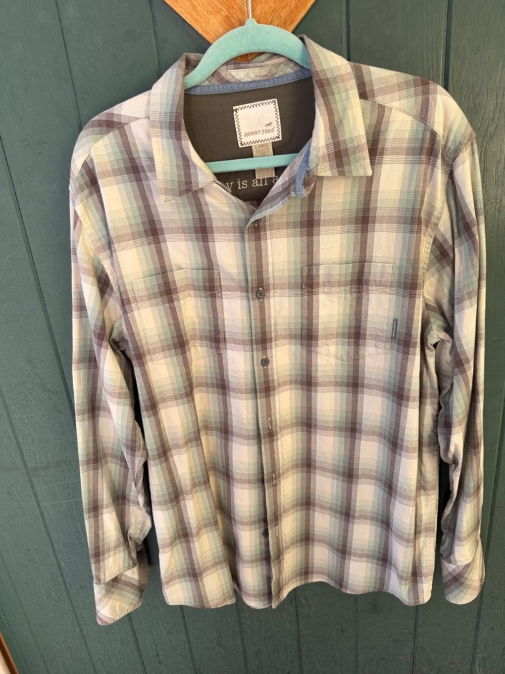 Horny Toad Men’s Plaid Button-Down Shirt - Light Green & Brown